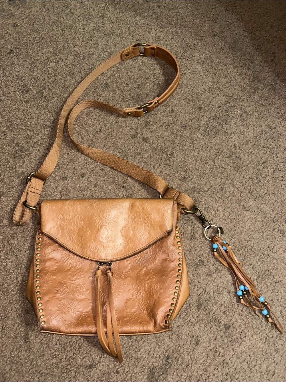 The Sak Leather Embossed Crossbody Bag in Tan